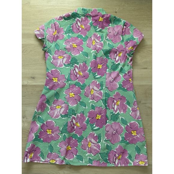 RIXO Lolita Cotton Canvas Mini Dress Azalea Bloom Pink & Green Floral Women’s L - Picture 12 of 16